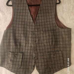 Allen Edmonds Brown and Gray Plaid Wool Vest